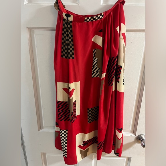 Red geometric postmodern skirt with graphic checkered details vintage 80s - Picture 5 of 5